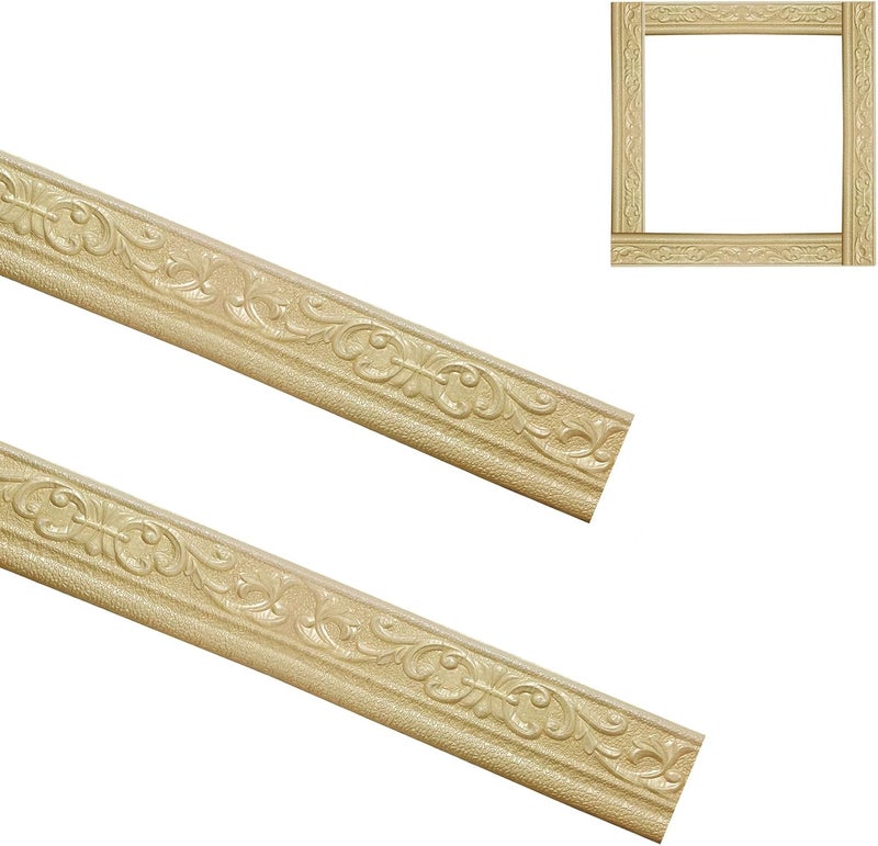 QoTang 90 x 3 Inch Foam Molding Trim Peel and Stick, Flexible Crown Molding Wallpaper Border Self Adhesive, 3D Wall Base Moulding Trim, Wall Edging Lines Foam Baseboard for Home Hotel DIY, Gold, 1 Roll - Image 1